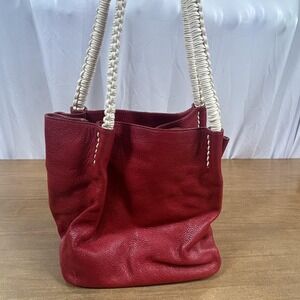 Capaccioli Shoulder Bag Womens Medium Red Leather Braided Handle Purse Italy